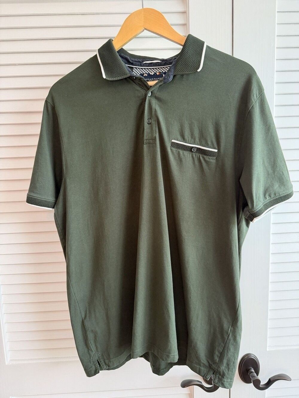 Denim & Flower Ricky Singh Polo Shirt Mens XL Olive Green Stretch Cotton Pocket